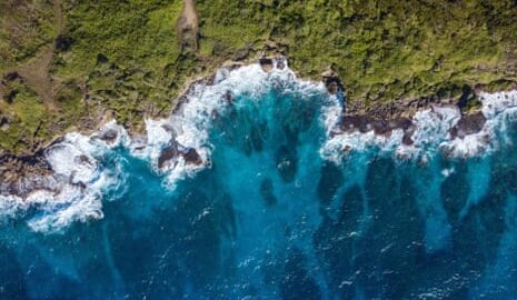 Aerial view of the coastline of Guam