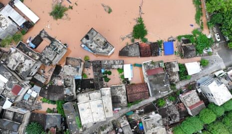 An aerial view shows flooded areas in the Guangxi Zhuang Autonomous Region of China, after heavy rainfall brought by Typhoon Narra.