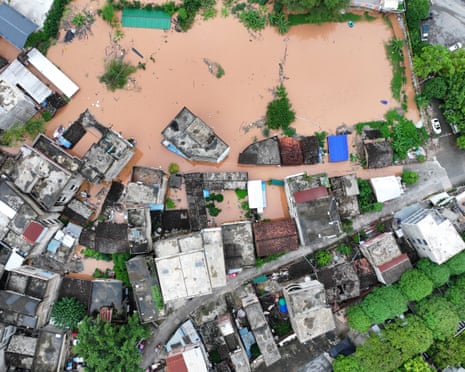 An aerial view shows flooded areas in the Guangxi Zhuang Autonomous Region of China, after heavy rainfall brought by Typhoon Narra.