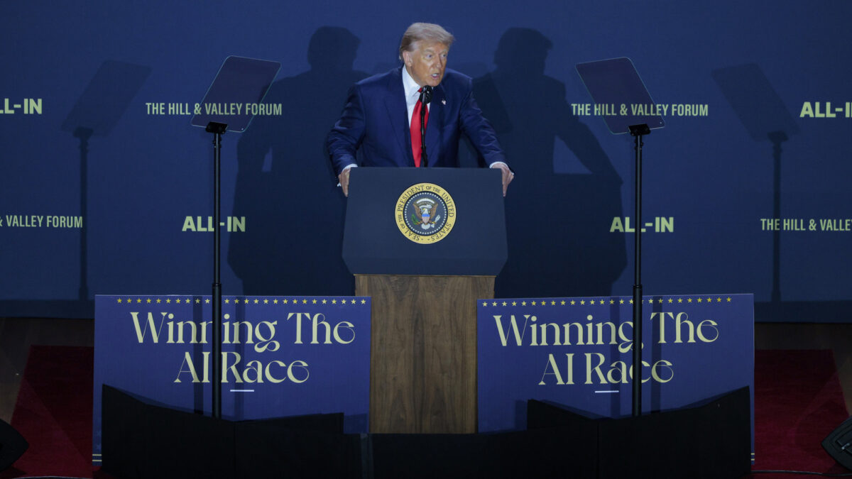 President Donald Trump during an AI-themed event.