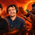 میثم خلیل‌زاده و محمدحسین جعفریان در کنار شخصیت کوئن از بازی Blood of Dawnwalker