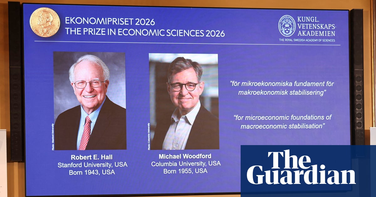 Robert E Hall and Michael Woodford are announced as the winners of the 2026 Nobel economics prize at the Royal Swedish Academy of Sciences in Stockholm, Sweden