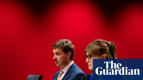 Edward Garth, left, gives a statement during a public hearing into the Redeemer Baptist School, at New South Wales parliament house in Sydney on Monday.