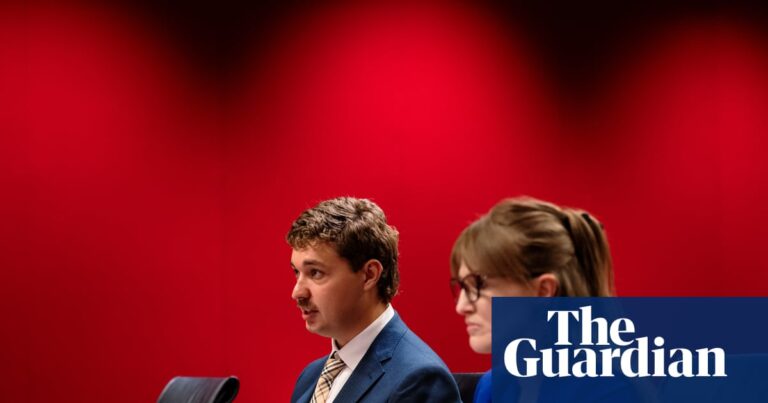 Edward Garth, left, gives a statement during a public hearing into the Redeemer Baptist School, at New South Wales parliament house in Sydney on Monday.